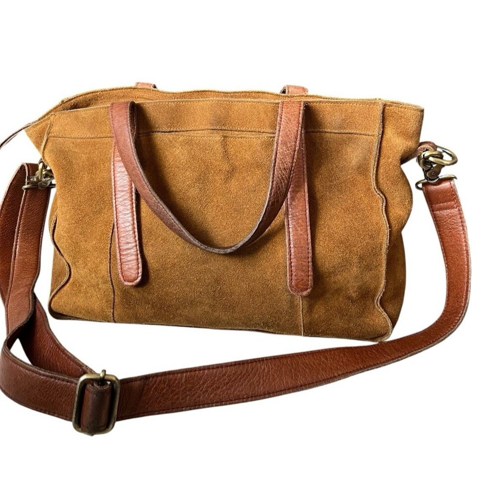 Anabaglish Crossbody Shoulder Strap Purse Suede Leather Tote Camel 13 x 9" READ